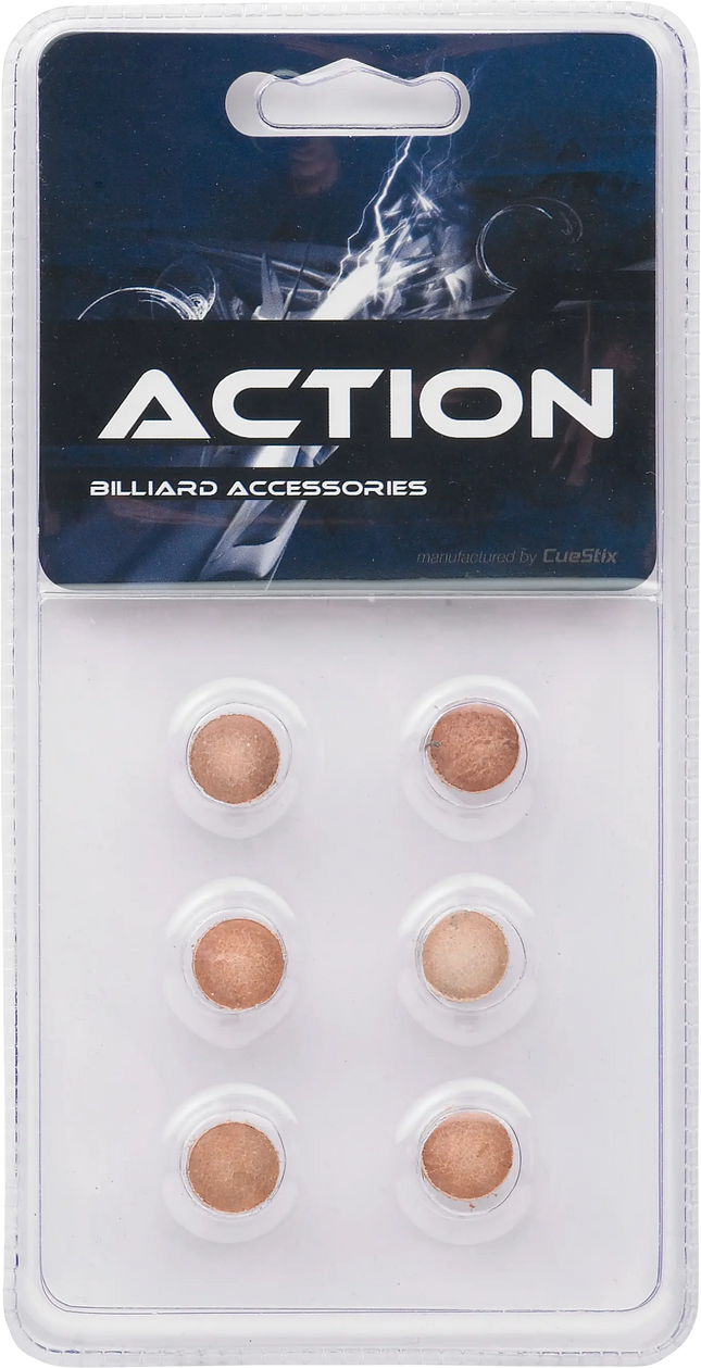 Action QT6GP Standard Pool Cue Tips - Blister Pack of 6 Action